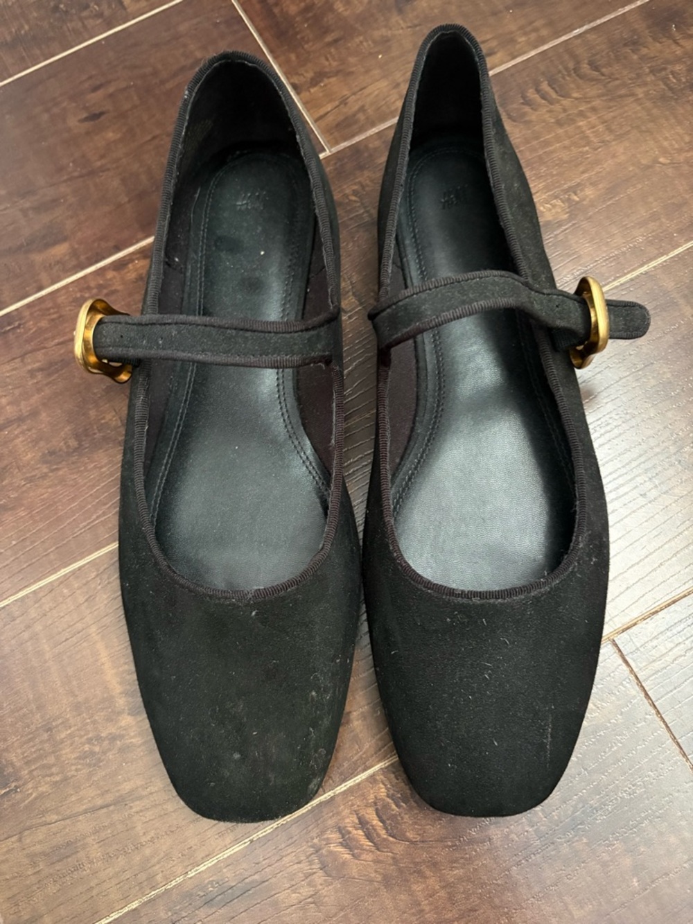 Women’s Black Mary Jane Flats with Gold Buckle